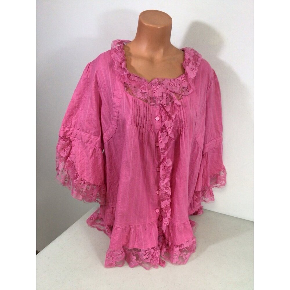 Romantic Pink Lace Blouse Top Coquette Fairy Boho Womens 20